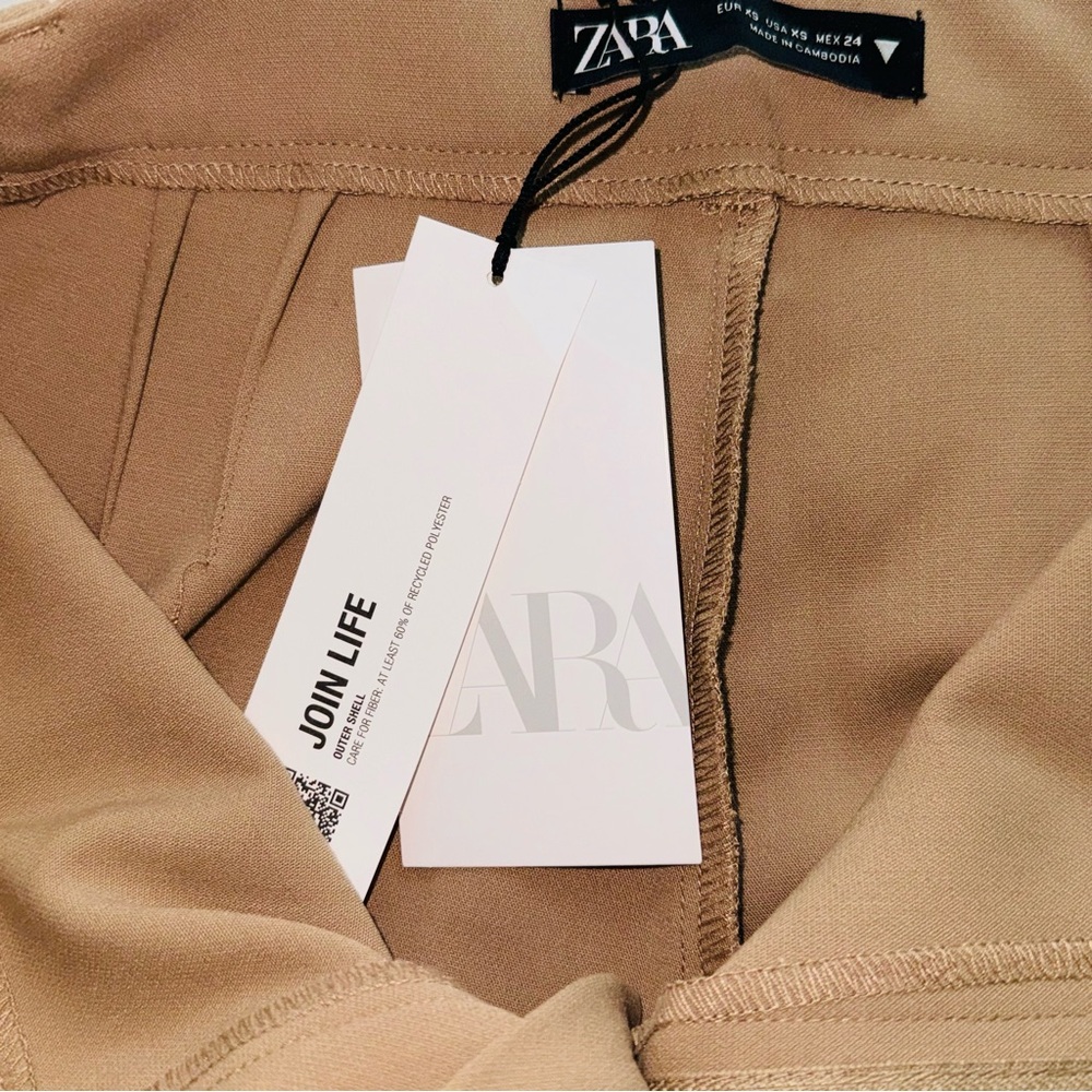 Zara Women’s High Waisted Wide Leg Full Length Dress Pants Size XS Tan - Picture 10 of 11